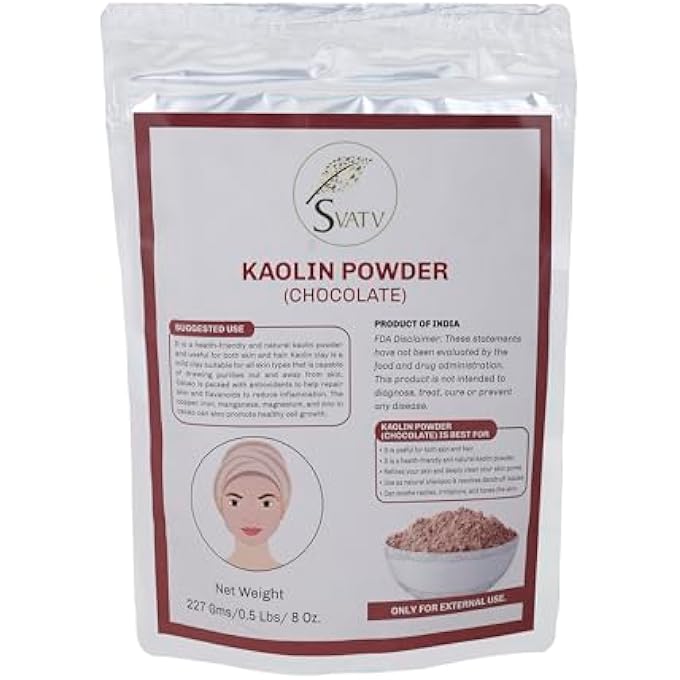 SVATV CHOCOLATE KAOLIN POWDER FOR FACE MASK HERBAL SKIN FACE POWDER MAKEUP, BATH BOMB CLAY, DIY SPA MUD MASK FOR FACIAL FACE & HAIR, HAIR, BODY,SCRUB & SOAP, MAKING FOR MEN & WOMEN 227G - Image 1
